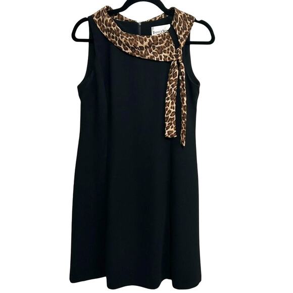 Vtg Danny Nicole Black Sleeveless Dress Leopard Neck Tie Detail Cocktail 8P - Picture 1 of 11